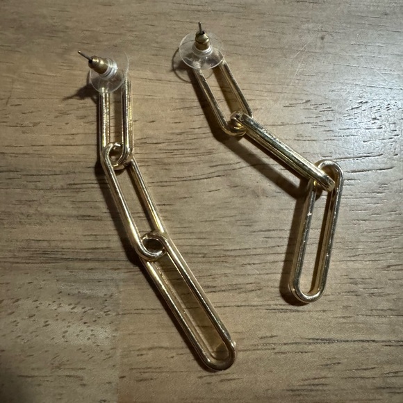 Gold Toned Paper Clip Earrings - Picture 2 of 2